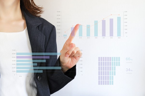 グラフを指す女性