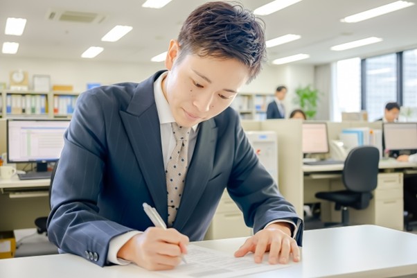 書類を書くビジネスマン